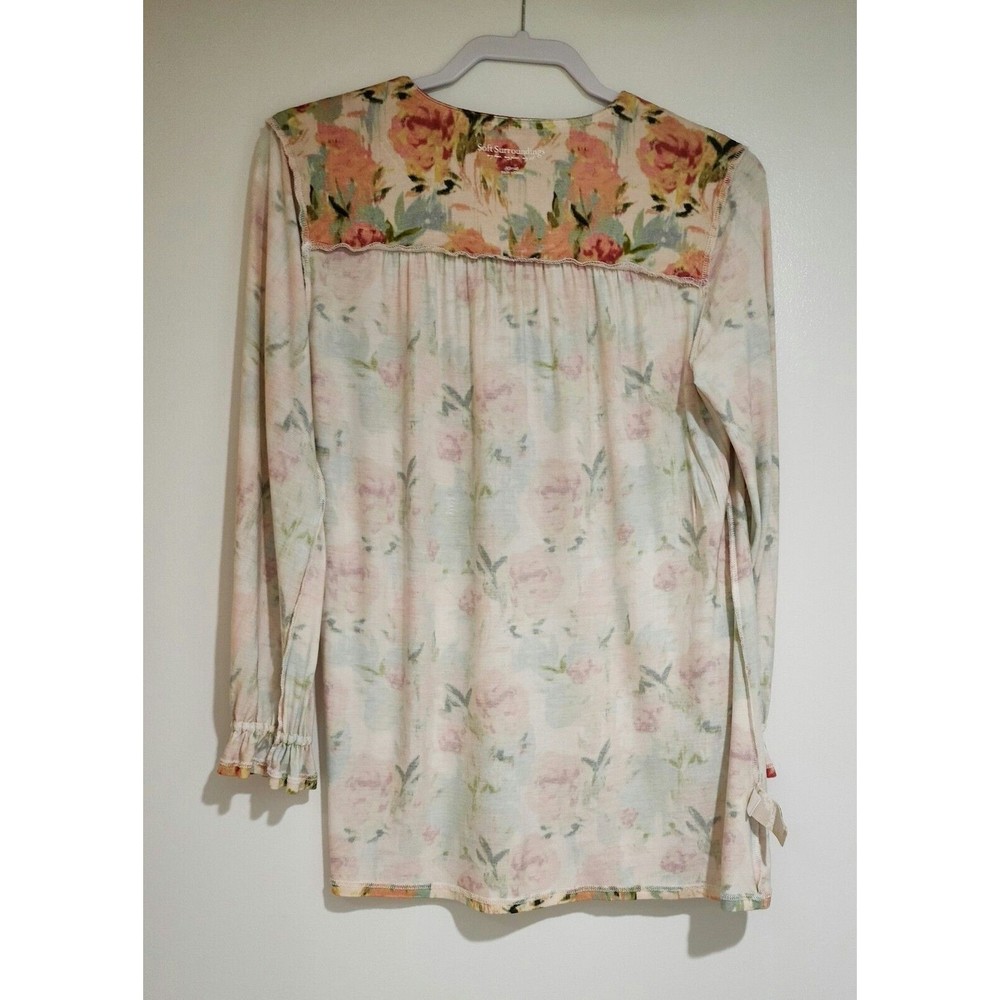 Soft Surroundings Womens V-Neck Long Sleeve Pullover Top Pink Green Floral Sz XS - Picture 6 of 8